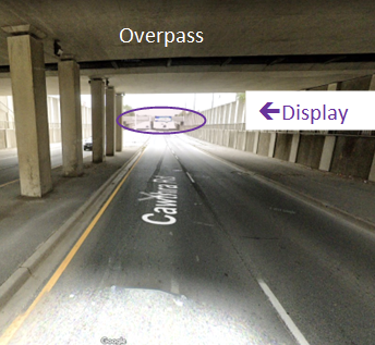 An image showing the point at which the billboard becomes visible when driving under the overpass 