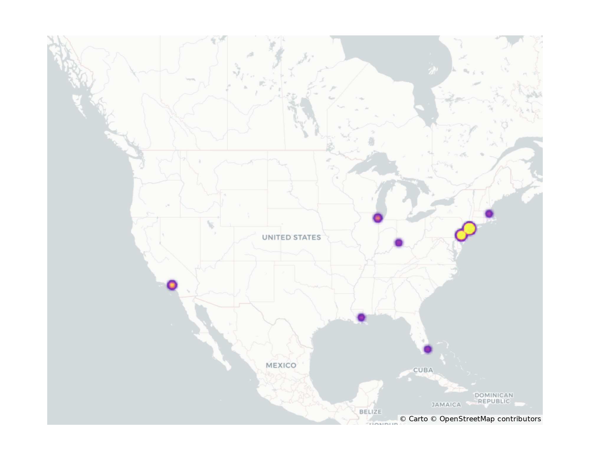 Pedestrian Plazas Geographical Distribution